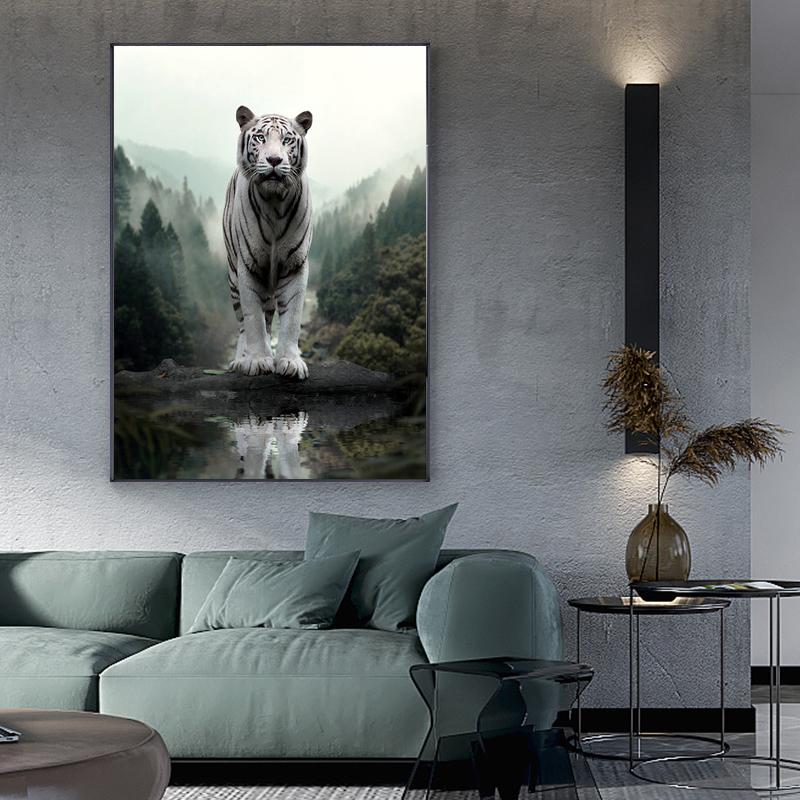Wild Animal Tiger Forest Landscape Poster Canvas Painting Inspirational Lion Wall Art Prints Picture for Living Room Home Decor No Frame