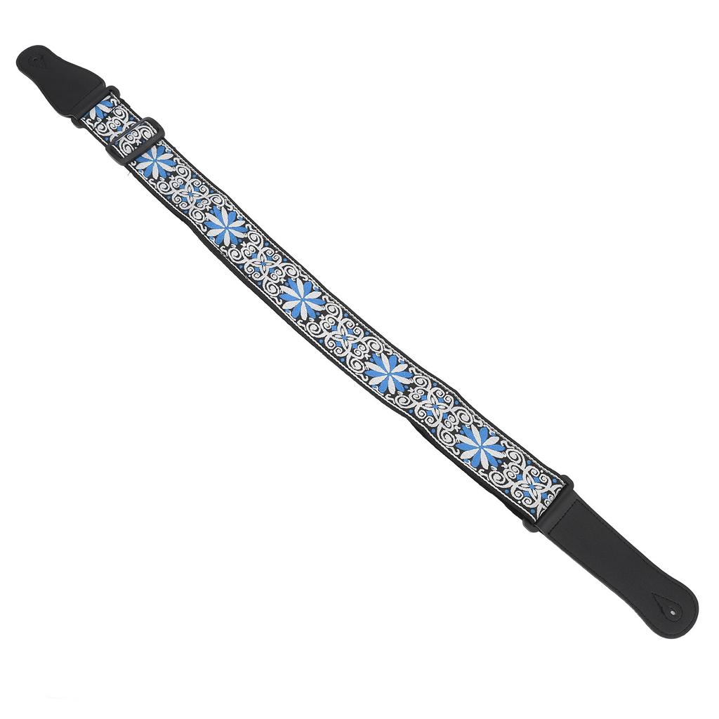 Guitar Strap Leather Embroidered Thickened Wear Resistant Adjustable Length Belt Blue
