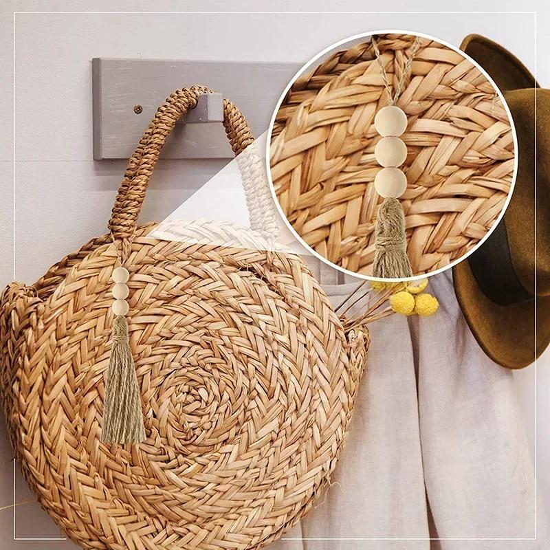 1/2/3Pcs Jute Tassel with 3 Wood Beads Natural Jute Rope Tassels Beaded Tassels for DIY Crafts Tassels Home Wedding Party Decor