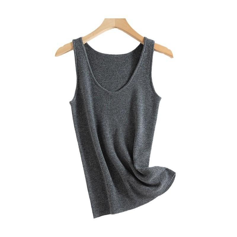 

Новый трикотажный топ-майка из чистой шерсти нюдового цвета с воротником в виде куриного сердца, женский, для ношения соло, многослойный, 0 шерстяной воротник, базовая майка M серый