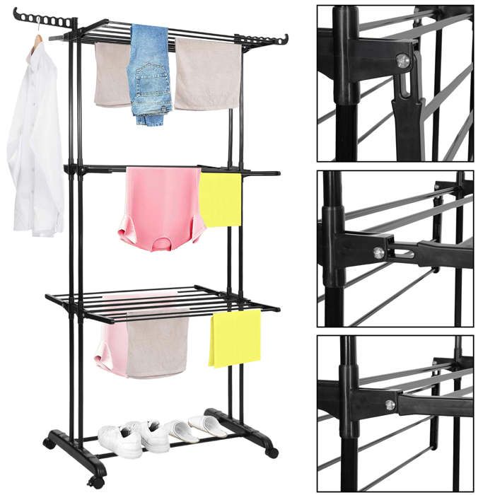 Springos ® Foldable Vertical Clothes Dryer with 3 Levels and 24 Bars - Large Drying Capacity, 17 M² Drying Surface