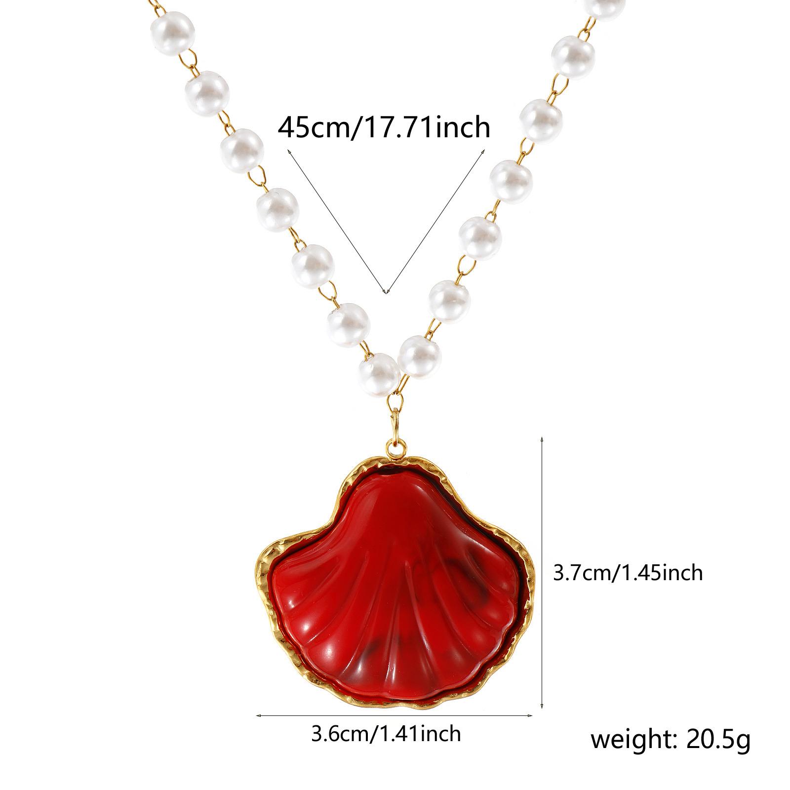 

304 Stainless Steel & Resin Shell Conch Pendant Necklace 18K Gold Plated Beaded Chain 45cm For Women Ocean Jewelry Dainty Gift