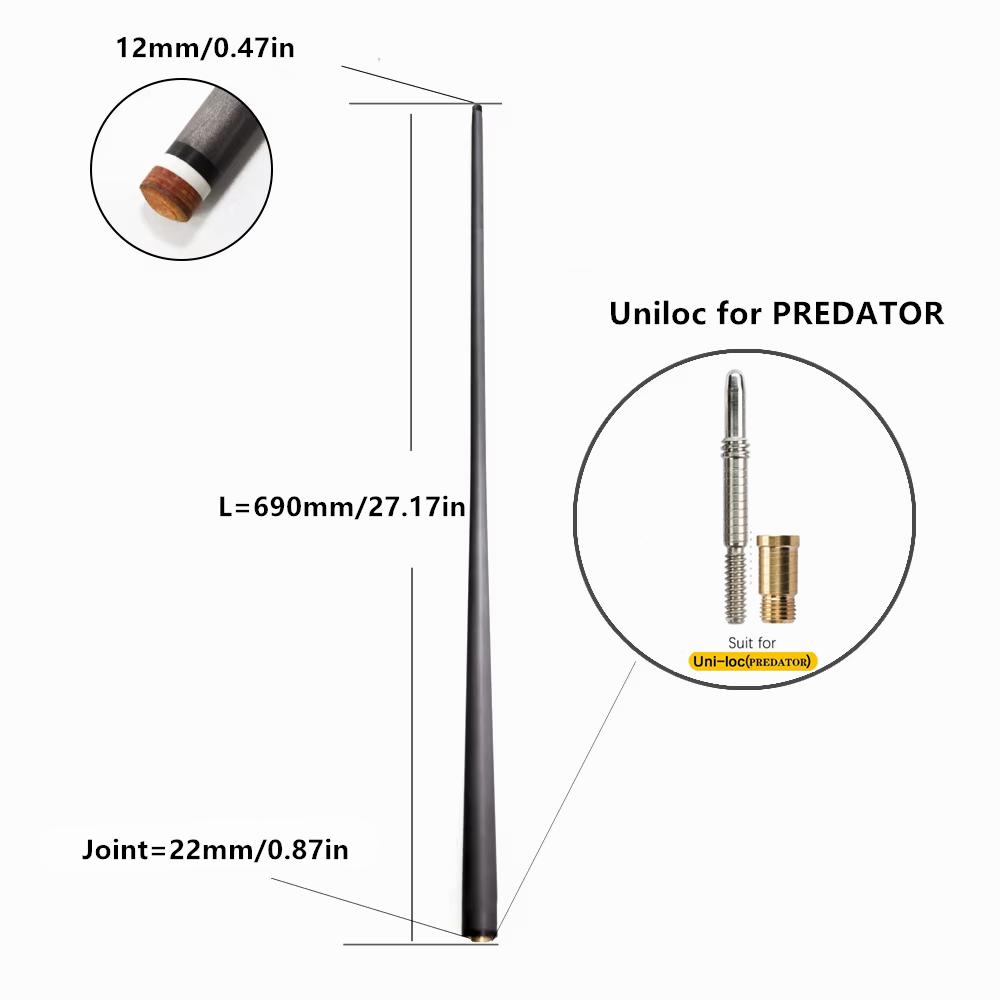 Profesionální karbonová tyč na kulečník | Nízká deformace, design Pro Taper s technologií Black Tech | Extra náhradní tyč na kulečník