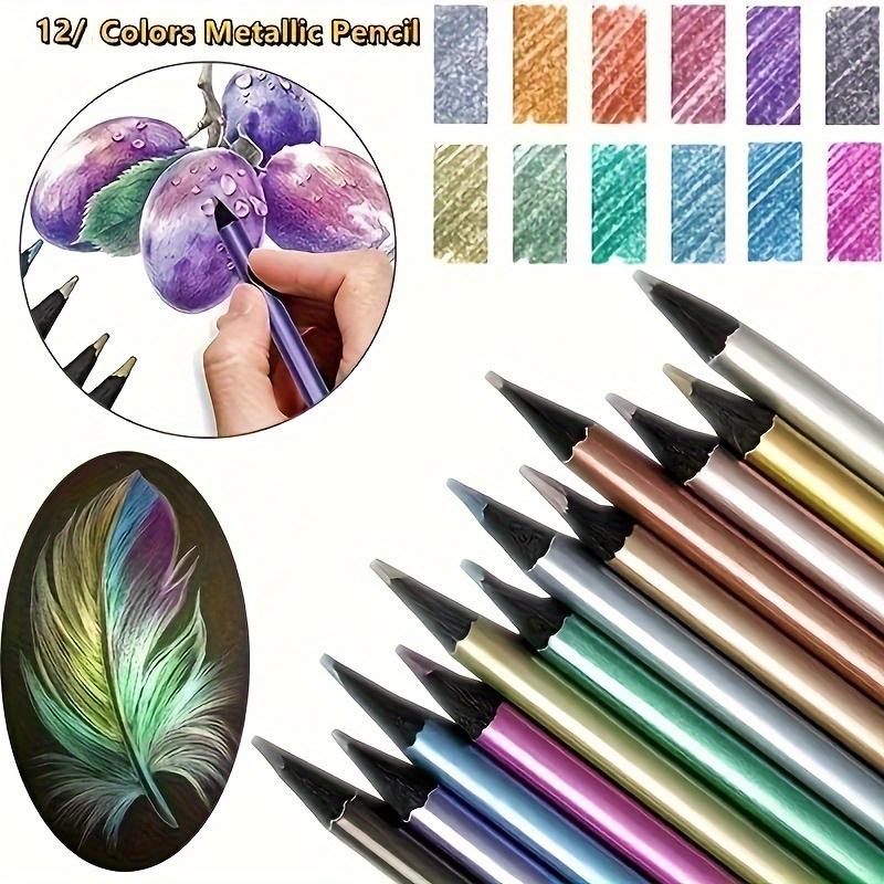 12pcs Shining Metal Colored Pencil Set - High Quality Art Supplies for Sketching and Drawing - Vibrant, Blended Colors