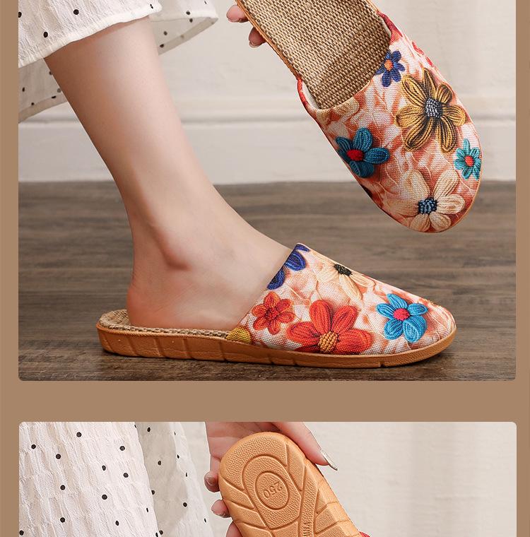 Four Seasons Cartoon Flower Non-slip Breathable Indoor Slippers with Thick Sole for Couples