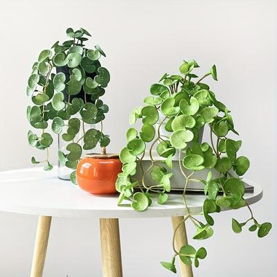 Artificial Plant Bouquet Copper Coin Grass Soft Glue Lifelike Fake Green Plants Wall Hanging for Home Office Garden Decoration