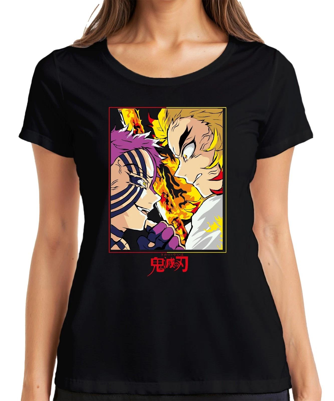 Demon Slayer Rengoku vs Akaza Flammen Kampf Anime Manga Geschenk Damen T-Shirt XL