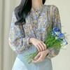 Spring New Korean Floral Shirt Top Women's Spring and Autumn Chiffon Shirt