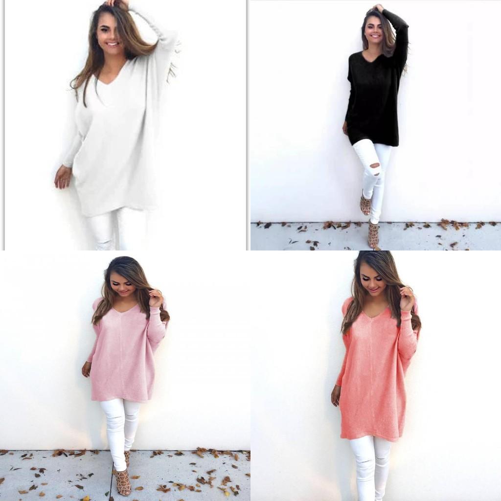 Sweet Girly Vneck Pullover Long Sleeve Top Womens Slim Fit Polyester Autumn Casual