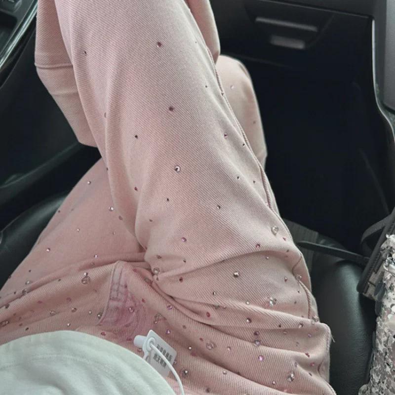 

Женские джинсы с широкими штанинами Pink Hot Diamond 2024 года: Высокая талия, облегающий крой, модные прямые брюки на весну и осень M