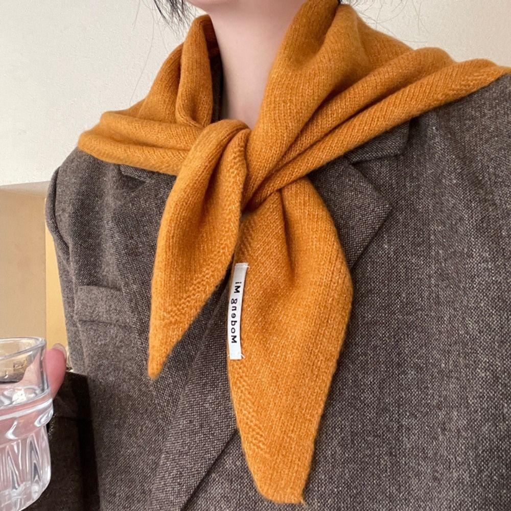 Cashmere-like Wool Blend Scarf Solid Color Knitted Scarf Triangular Short Shawl Women's Wear