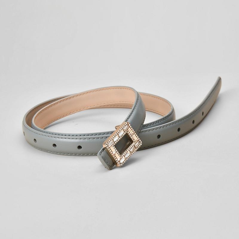 New Women's Belt Inlaid with Crystal Diamond Square Buckle Decorative Strap Versatile Women's Genuine Leather Smooth Buckle Belt