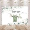 2D Flat Boho Greenery Baby Boy Shower Backdrop for Gender Neutral and Rustic Themed Parties