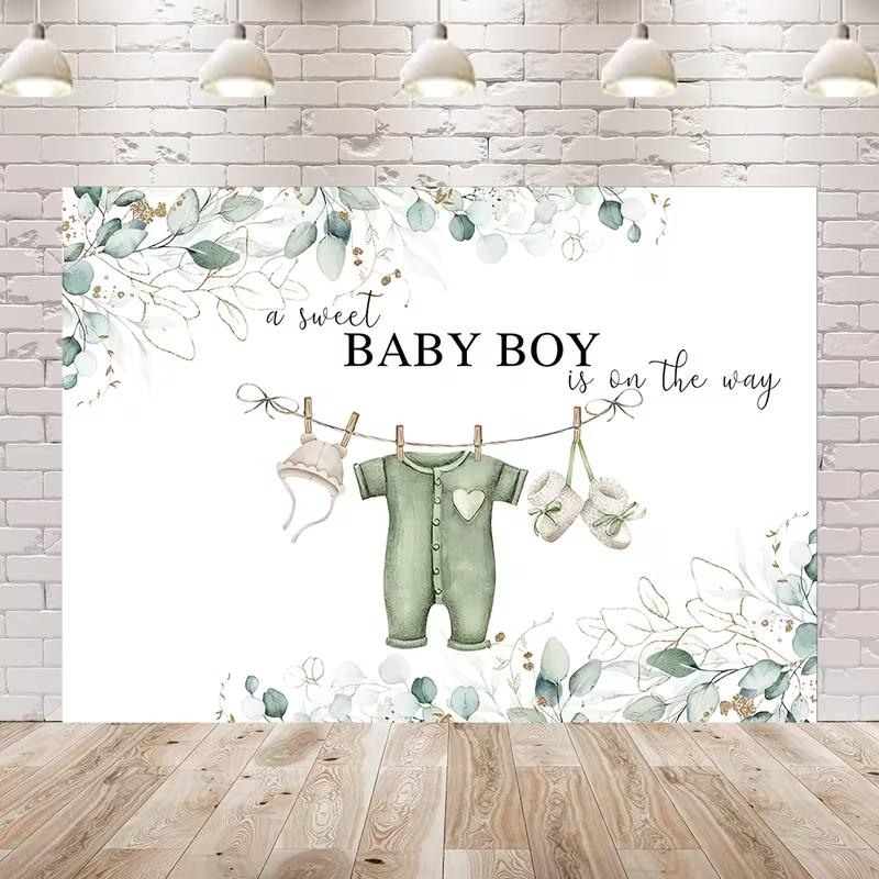 2D Flat Boho Greenery Baby Boy Shower Backdrop for Gender Neutral and Rustic Themed Parties 47.2x31.5inch/120*80cm
