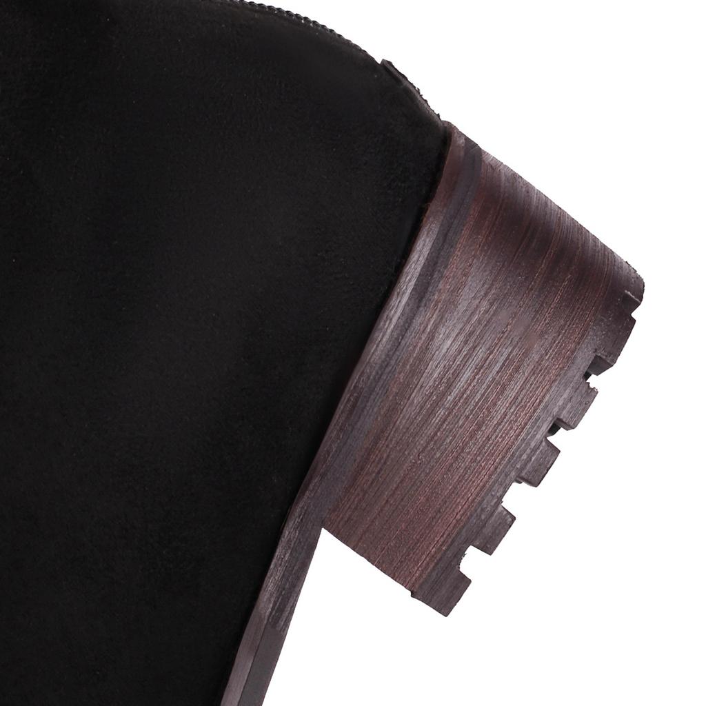 Women's low-heeled boots autumn and winter new thick-heeled large-size warm plush medium boots