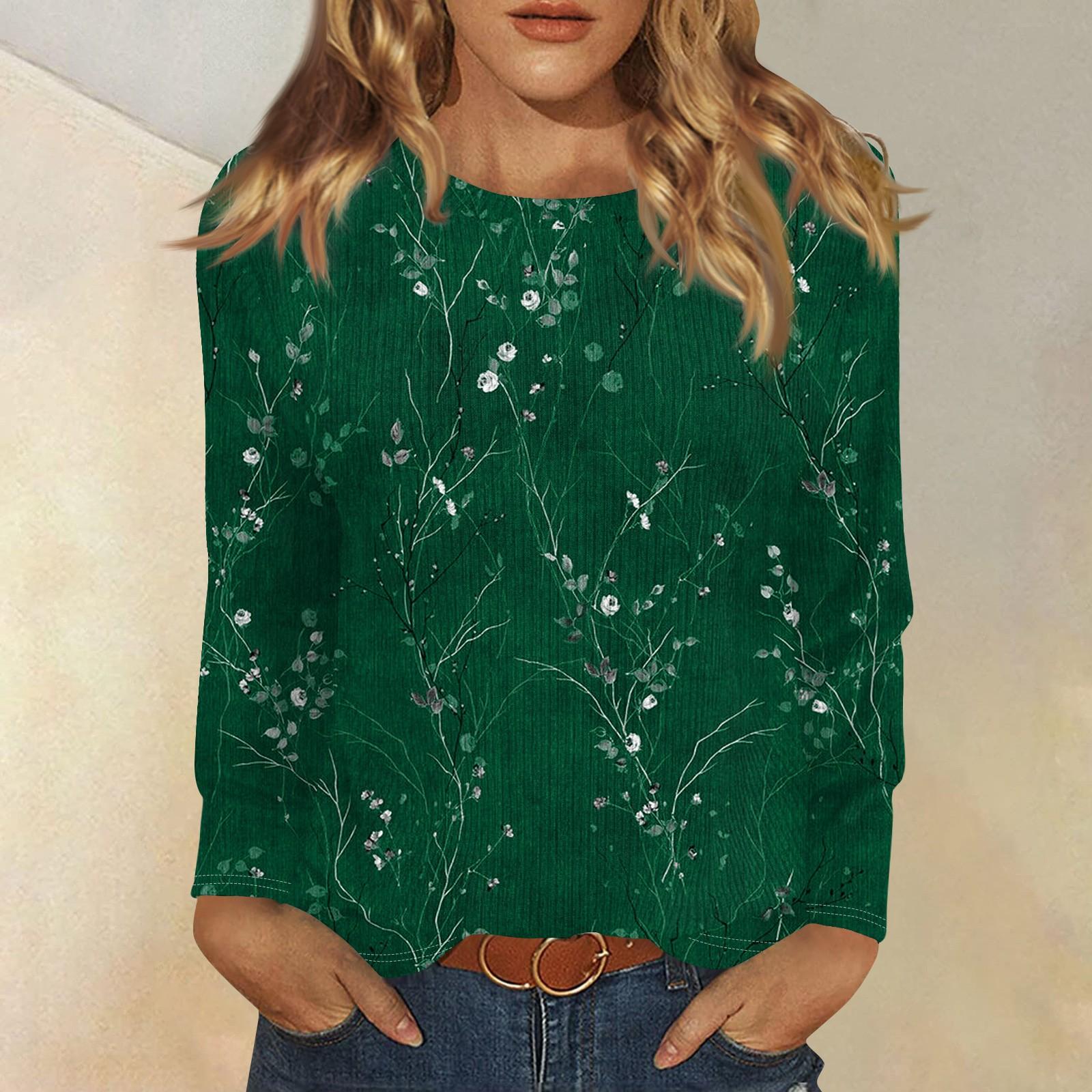 

Длинные рукава топы для женщин футболка повседневные принты топы футболка круглый вырез пуловер блузка M