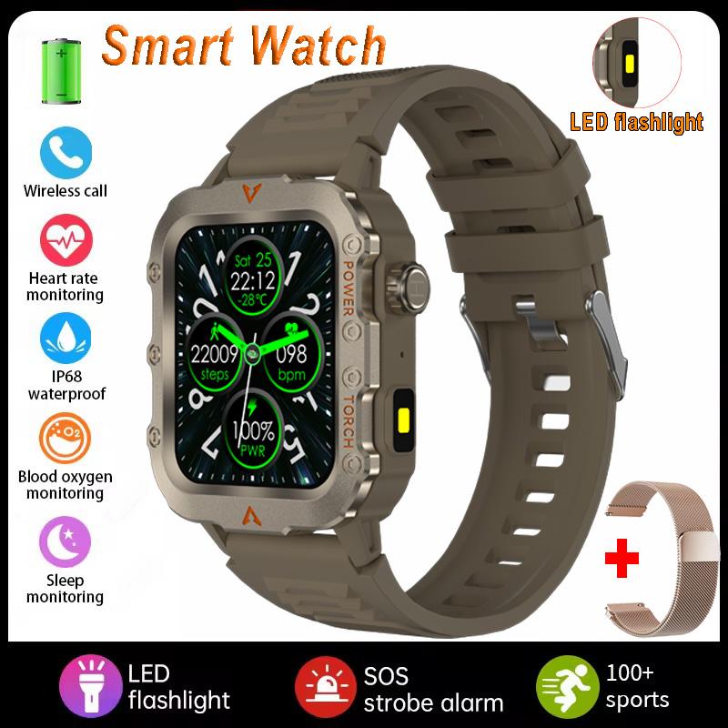 New Men's BT Call Smart Watch LED Flashlight Outdoor Sports Fitness Tracking Smartwatch Wristwatch Health Monitoring Watch