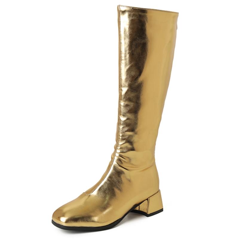 Women's Knee High Boots Winter Shoes 2024 Gold Silver Low Heeled Long Boot Ladies Party Footwear Shoes Large Size 45 Waterproof