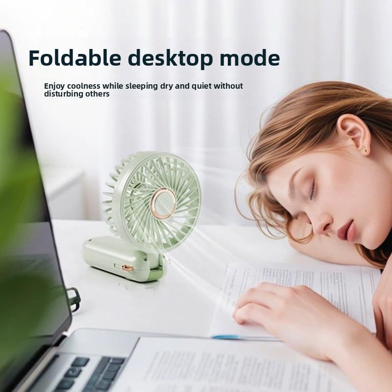 Mini Foldable Handheld Fan with Digital Display Portable Rechargeable Desk Fan