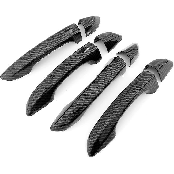 ABS Car Exterior Door Handle Cover Set Outside Door Handle Cover Compatible with Genesis G70 2019-2021 Accessories (Carbon Fiber Style, Button