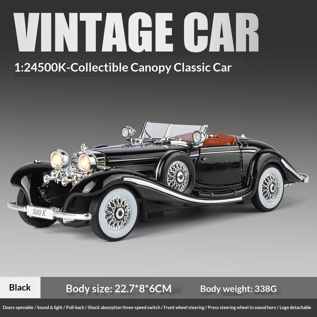 Modelo de Coche Clásico 500K 1:24 Aleación Simulación Vintage Clásico Coche Modelo Decoración Regalo Coche de Juguete Regalo para Niño