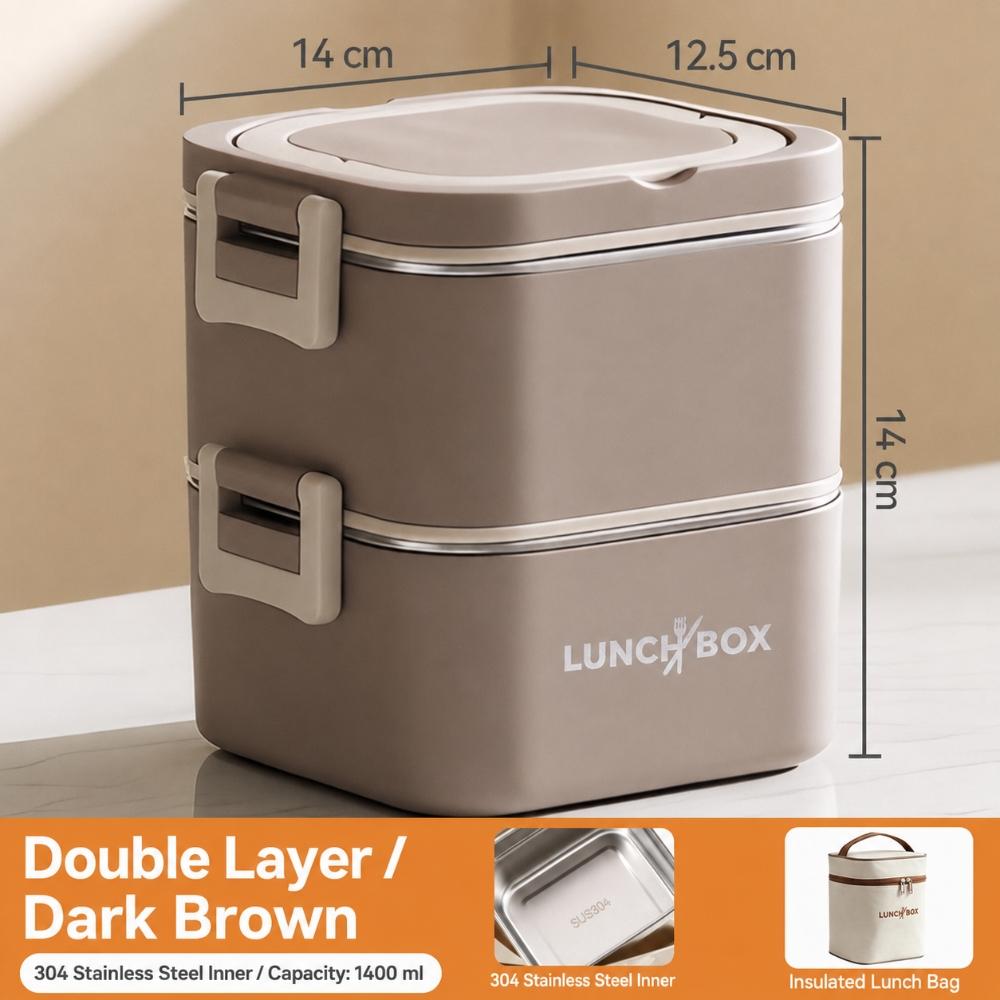 Portable Stackable Lunch Box With 304 Stainless Steel Inner Containers, Side Buckles And Carry Handle For School Office Travel Meals