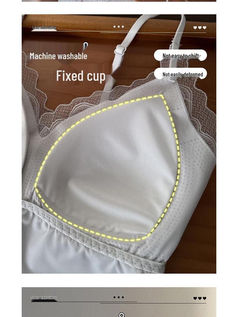 Ya Shuang French Embroidery Lace Camisole with Fixed Cups and Pads - Versatile & Comfortable
