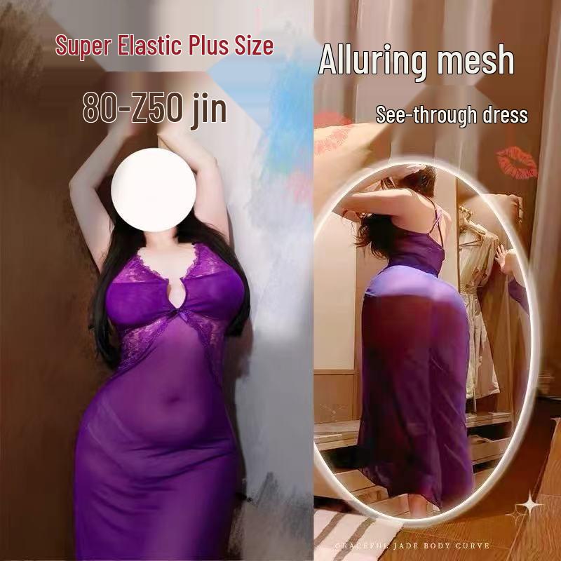 Plus Size 1275 Seductive Lace Mesh Cleavage-Revealing Nightgown
