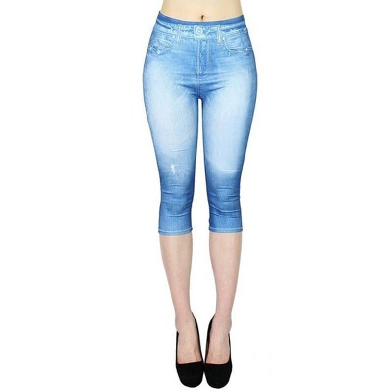 Fashion Leggings Denim Women Print Slim Leggings Faux Jeans Leggings Stretch Printed Short Leggins