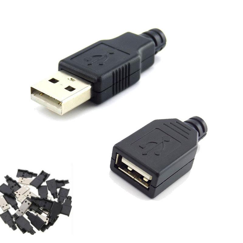 100pcs Type A Male Female USB 4 Pin Plug Socket Connector With Black Plastic Cover Type-A DIY Kits