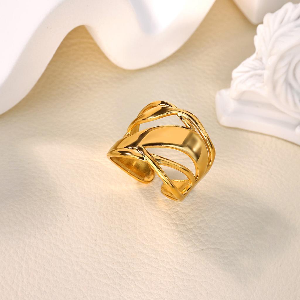 Geometric Heart Multilayer Stainless Steel Ring 18K Gold-plated Anti Fading Open Ring for Women Wedding Jewelry Accessories Gift
