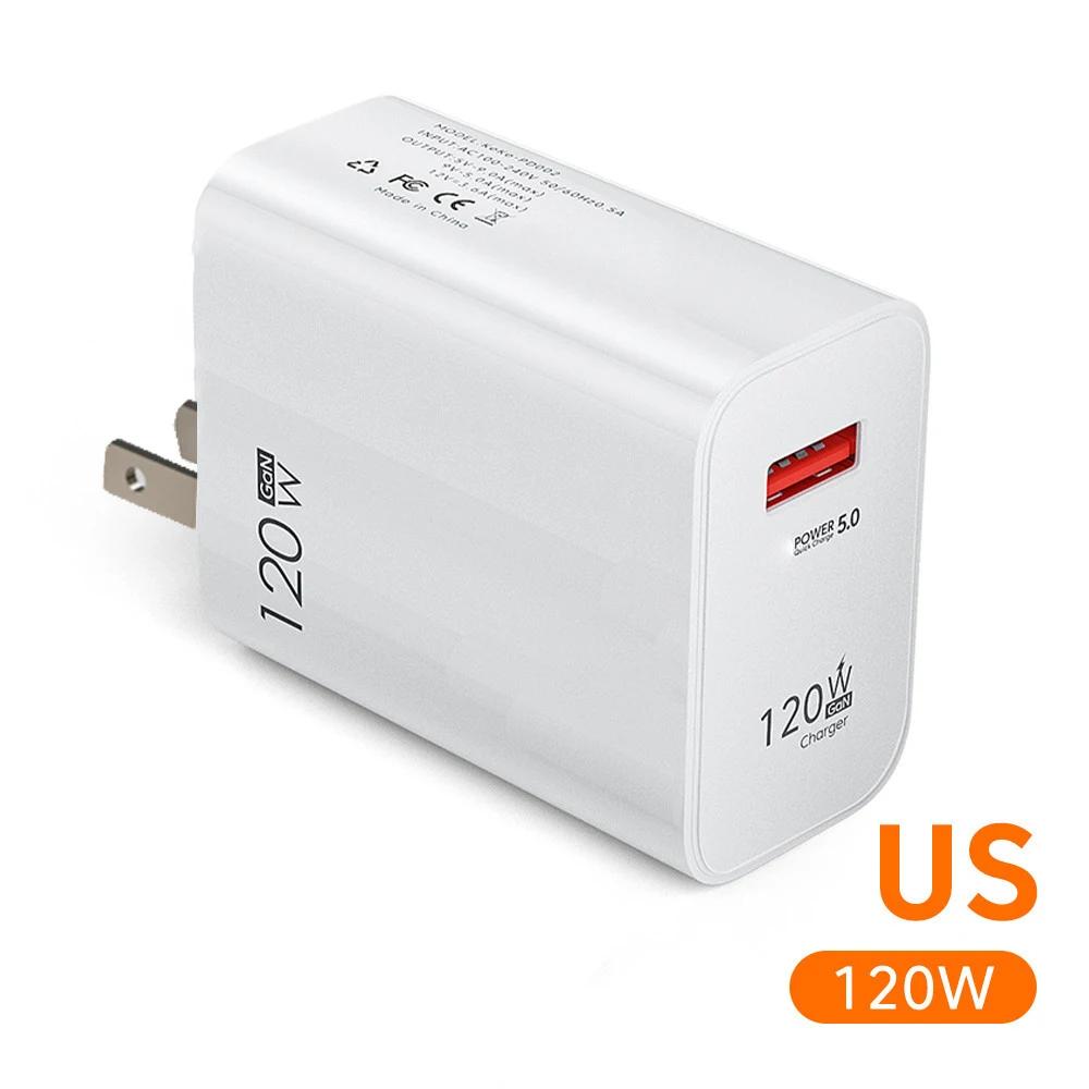 USB 120W Charger Quick Charge 3.0 EU/US Plug Phone Charger Adapter Type C Wire for IPhone Samsung Xiaomi Huawei Fast Charger