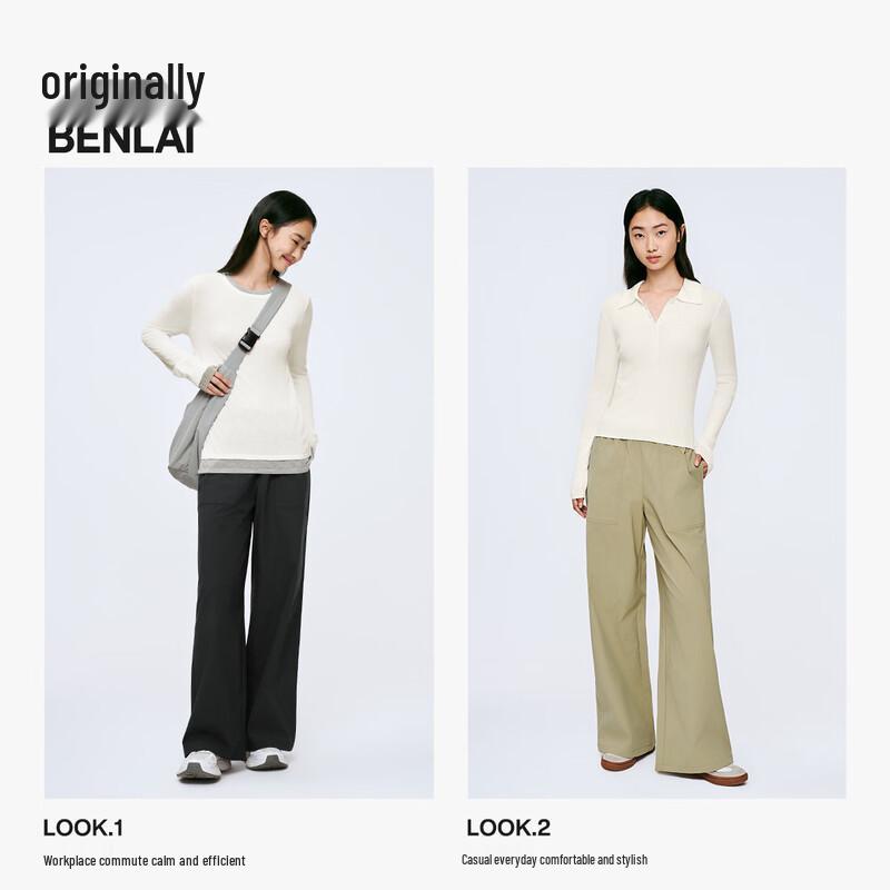 Benlai Women's Anti-Wrinkle Drape Wide-Leg Casual Pants