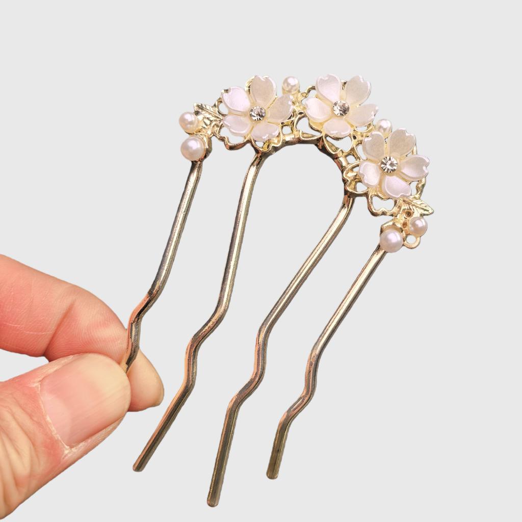 Elegant Blue Crystal Flower Hair Combs Pins Women Daily U-shaped Hairpin For Bun Hairstyle Female Hair Updo Pin Accessories Gift