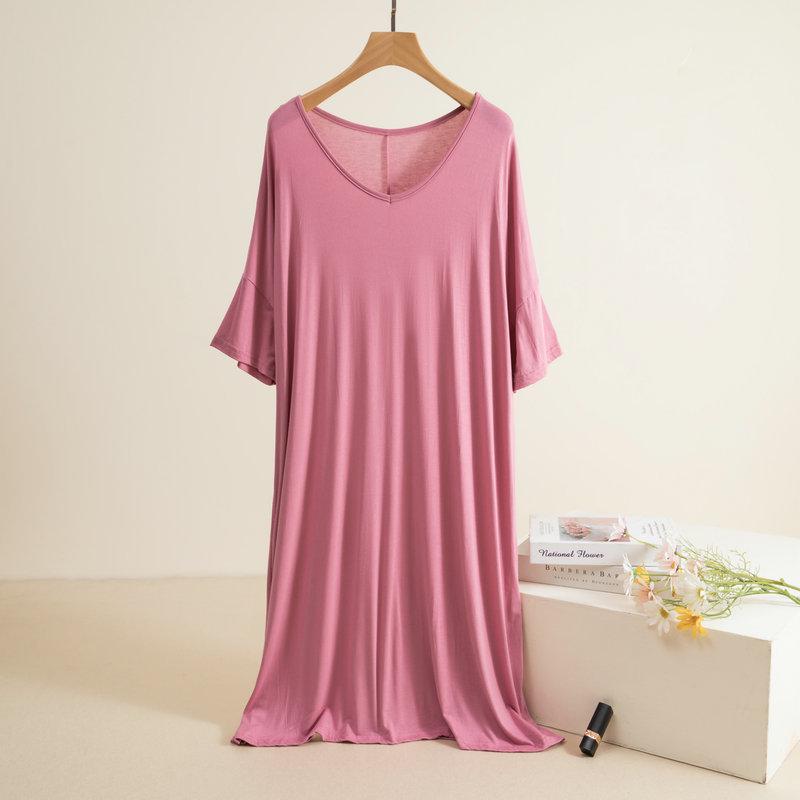 

Жіноча вільна модальна нічна сорочка з рюшами - Літня, повсякденна домашня піжама середньої довжини, великий розмір One Size