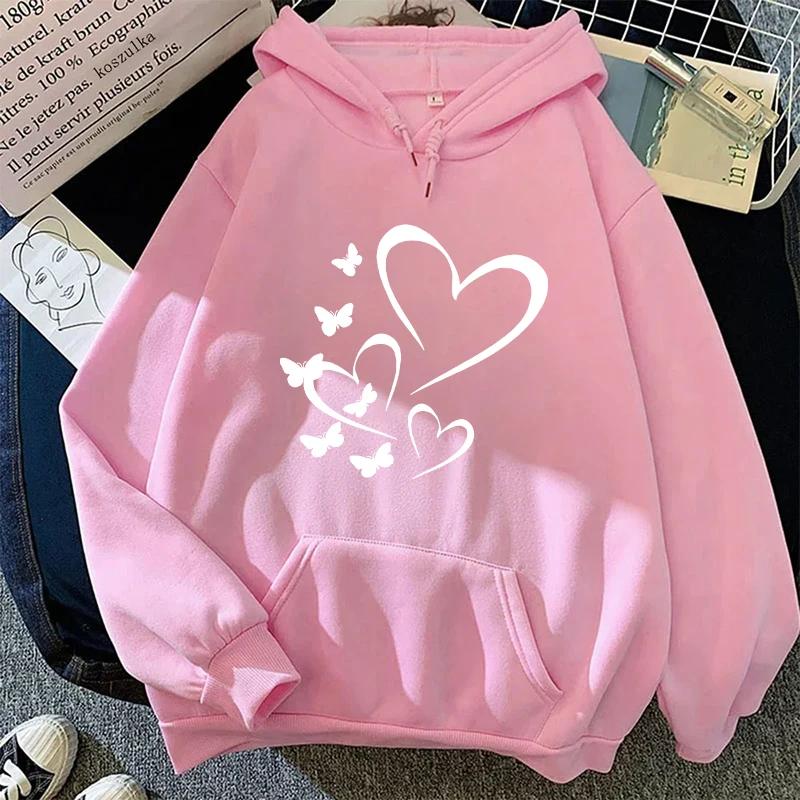 Butterfly Print Hoodie for Woman Cute Hooded Sweatshirts Female All Season Daily Casual Fashion Loose Pullover Top