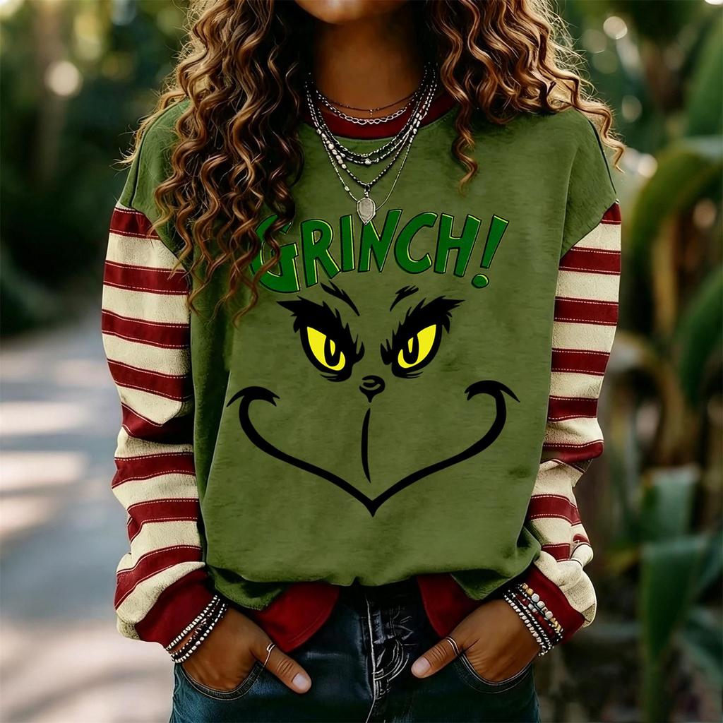 Women's Trendy Long Sleeve Neck Pullover Sweatshirt with Christmas Print for Winter Holiday