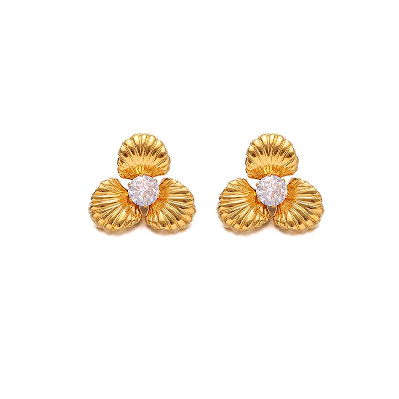 18K Gold Stainless Steel Flower Shell Beach Earrings