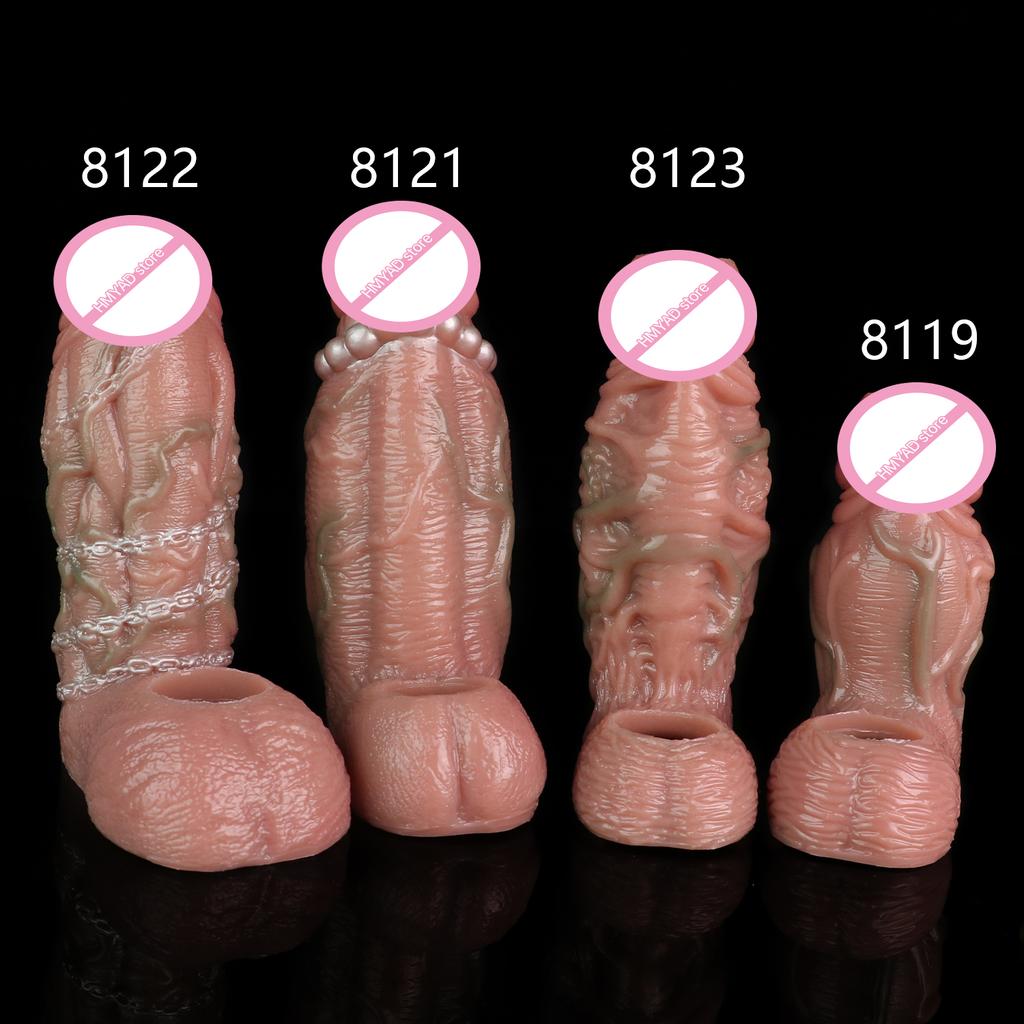 Male Dildo Sleeve Silicone Penis Sleeve with Cock Ring, Realistic Penis Enlarger Sleeve Men Penis Cover,Prolong Ejaculati (Skin)