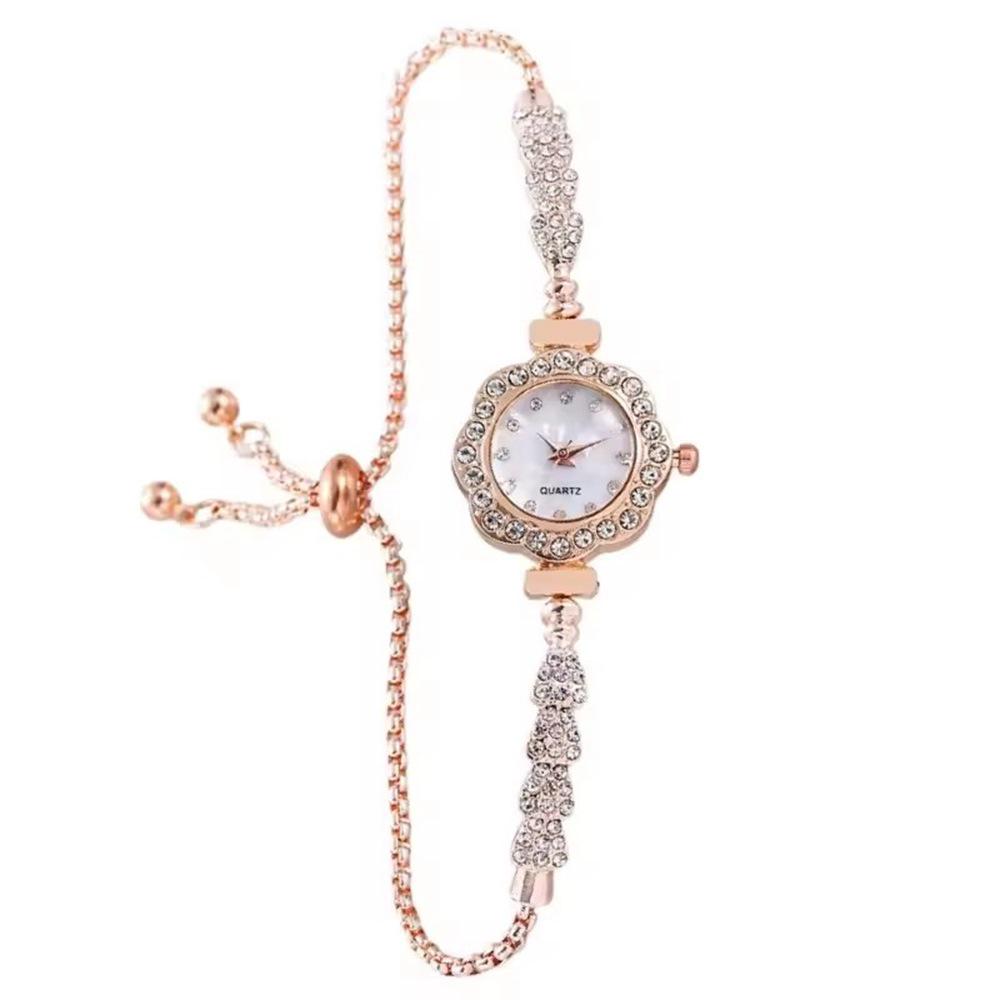 Women's Rhinestone Quartz Bracelet Watch - Fashionable Pull-Out Style