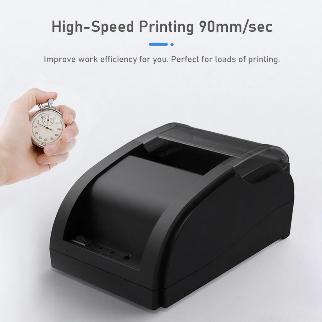 Desktop 58mm Thermal Receipt Printer Wireless Barcode Printer USB BT Connections with 1 Roll Paper Inside Support ESC Command Cashbox Connecting Comp