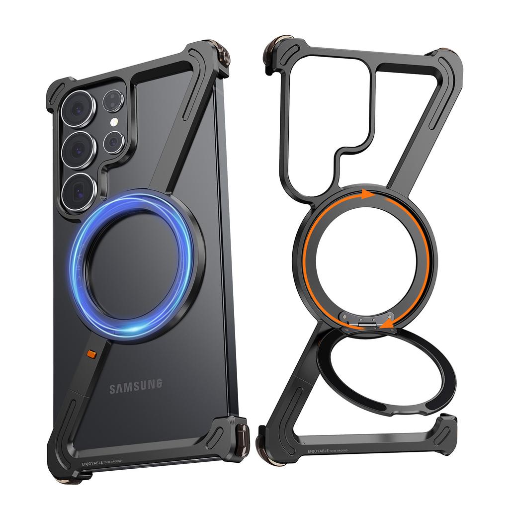Eary Z Shape Minimalist Phone Case For Samsung Galaxy S25 Ultra S24 Ultra With 360 Rotatable Magnetic Stand Shockproof Slim Case
