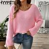 Damesmode Casual Herfst/Winter Effen Kleur Print Truien met Lange Mouwen en Schuine Kraag