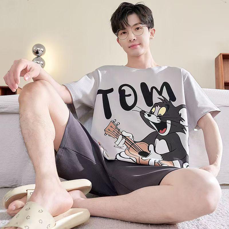 Men's Short-Sleeve Cartoon Pajama Set with Shorts