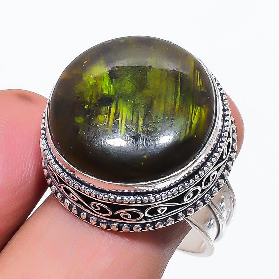 Natural Green Labradorite 925 Sterling Silver Jewelry Ring Size 9.5 f0t02