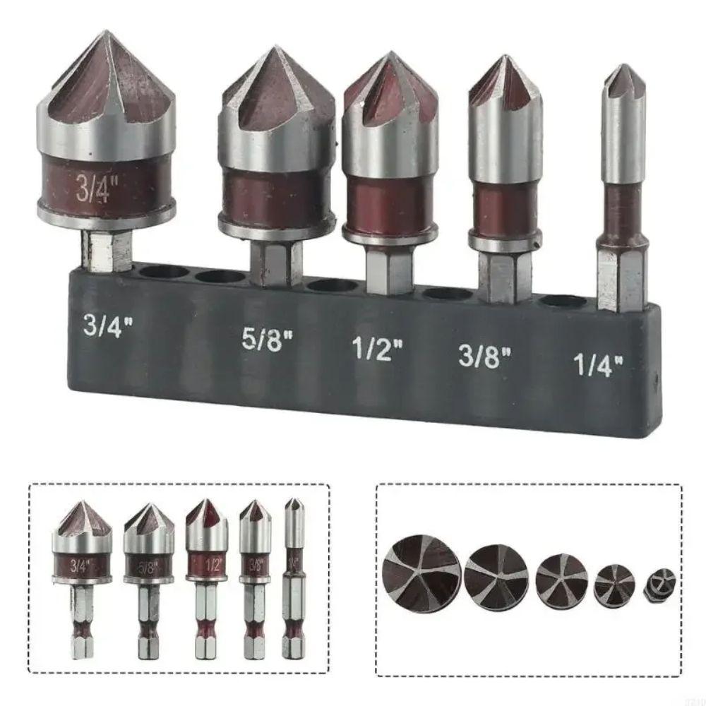 5PCS 1/4 3/8 1/2 5/8 3/4inch Countersunk Bits Multi-Size Deburring Bit Countersink Bits  Plastic