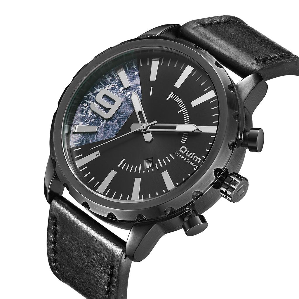 Oulm Men's Watch Quartz Watch Genuine Leather Watch Personalized Calendar Men's Watch