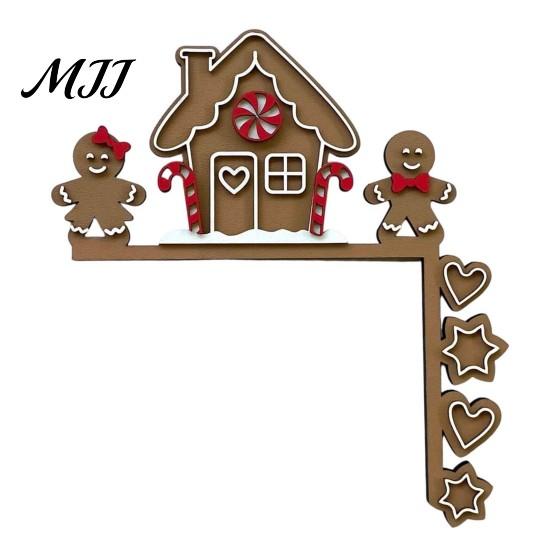 Decorazione Murale Natalizia da Interno, Segno Angolare in Legno per Porta di Natale, Ornamento Festivo a L da Appendere, Regalo per Festa in Casa, Babbo Natale Renna Pan di Zenzero