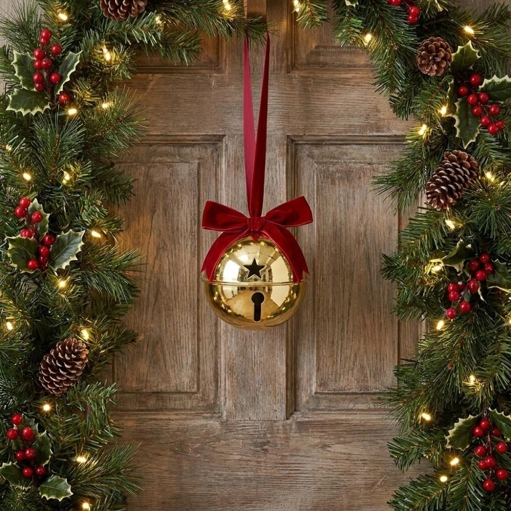 Vintage Christmas Bell Pendant Velvet Bow Xmas Tree Hanging Bells Christmas Tree