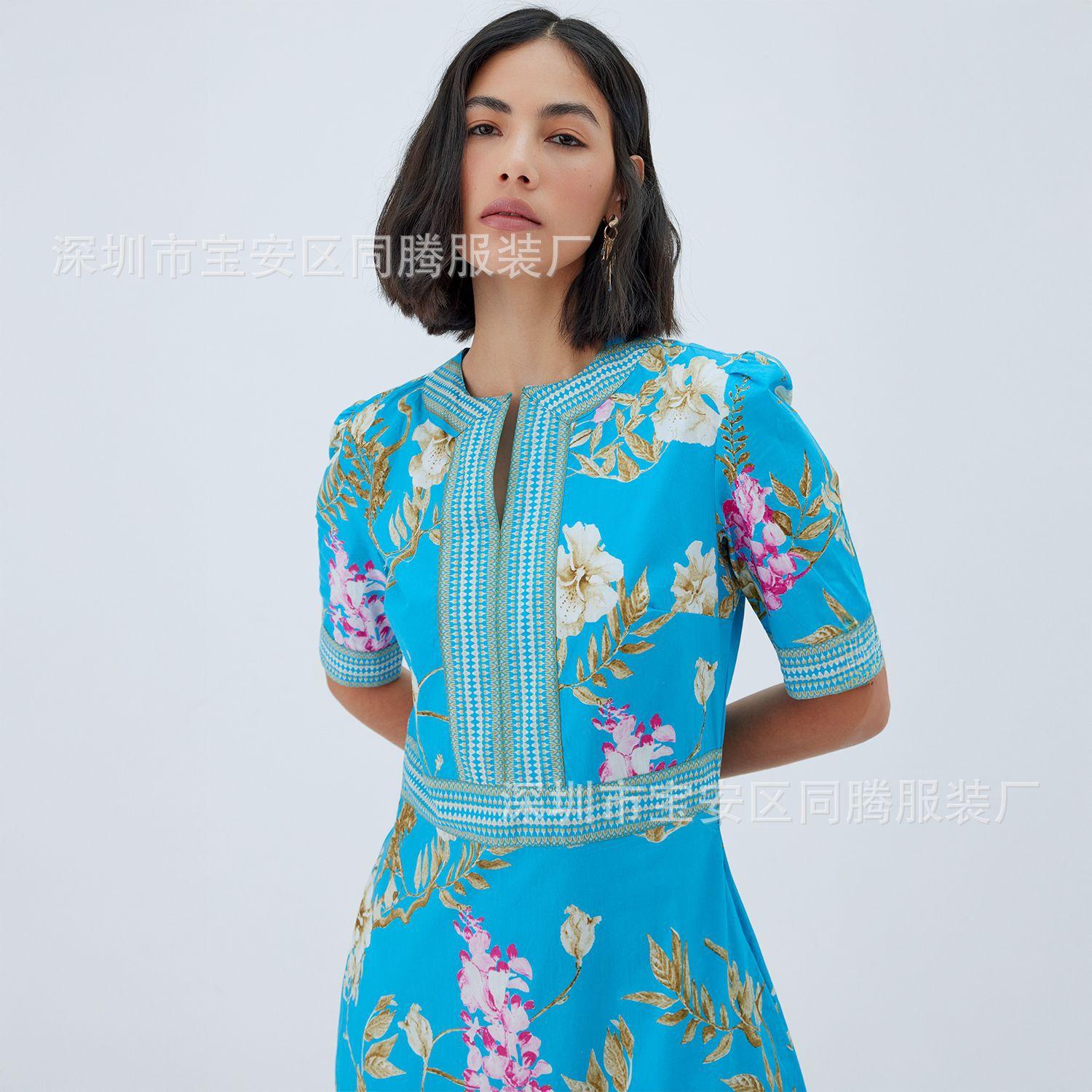 Summer New Printed Women S Dress Round Neck Short Sleeve Big Swing Skirt Long Dress S